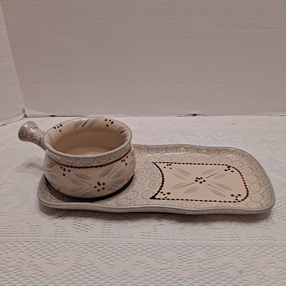 Temp-Tations by Tara 18 oz. Soup Bowl w/ Handle and Bread Tray Beige Lt. Blue